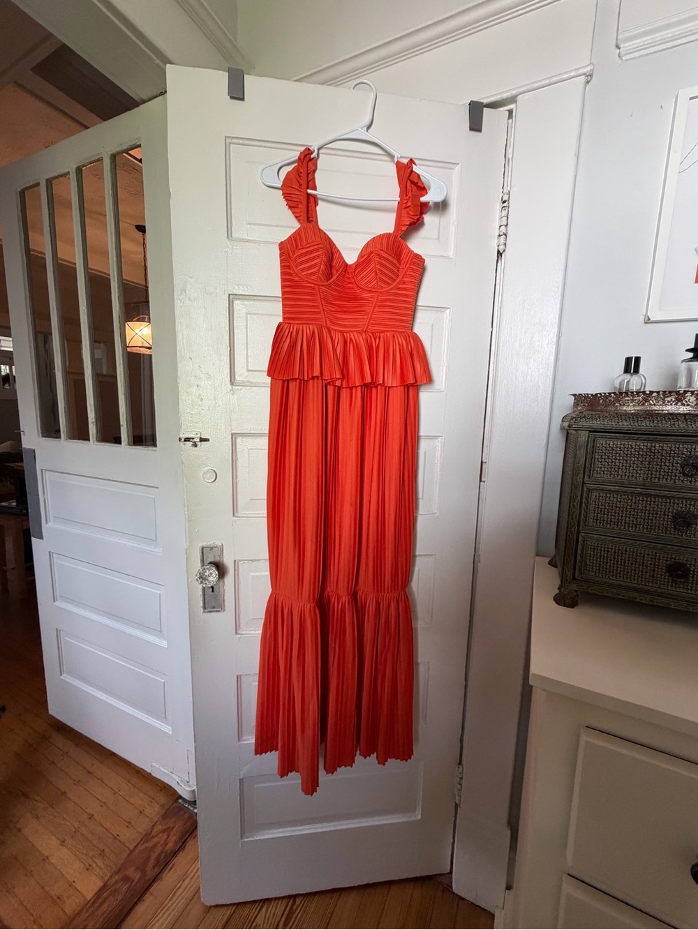 ASOS Orange Ruffle Peplum Pleated Maxi Dress